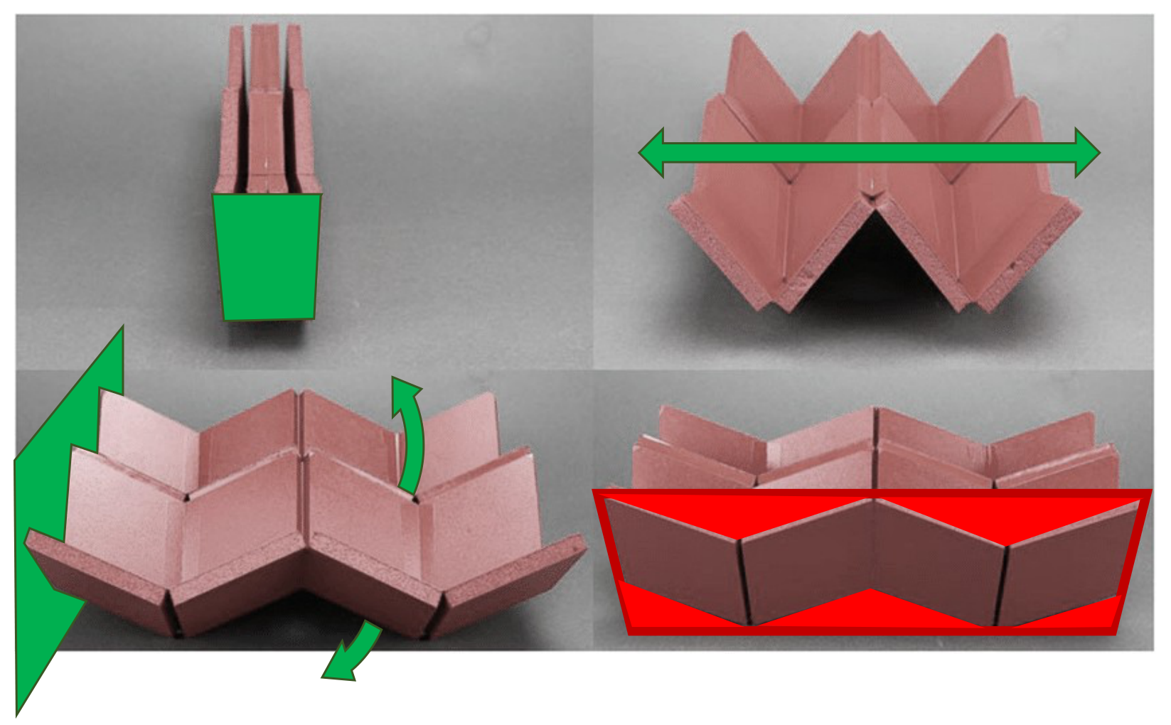 Eggbox packing, deployment, deployed structure, and bounding-volume limitation