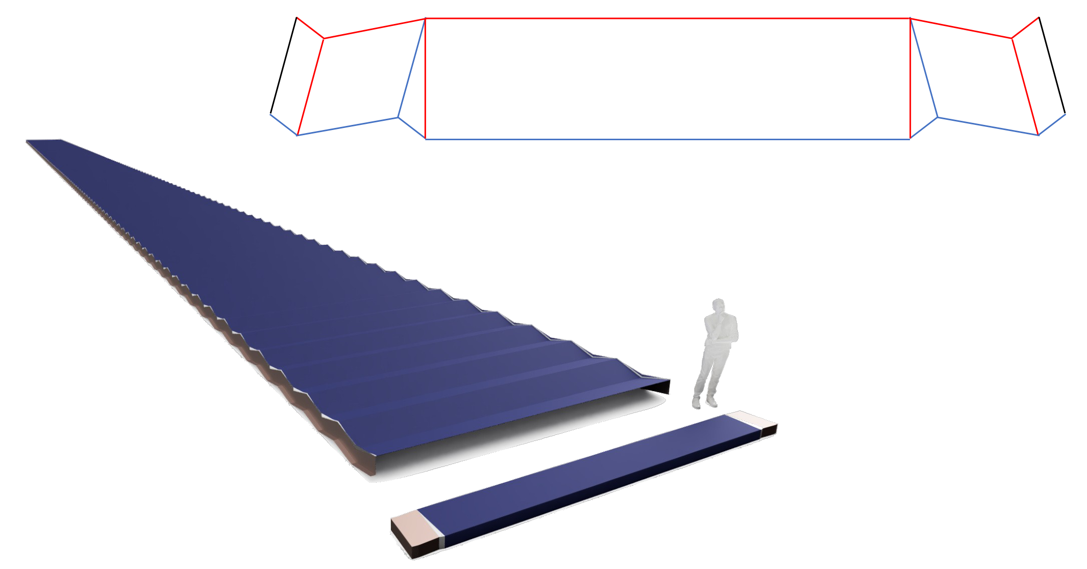 Alternative 2A wing with edge groupings, a broad central panel, deployed wing and stowed stack